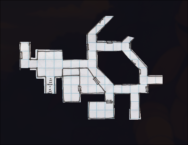 Player map of Stonehell dungeon level 1 exploration from session 4